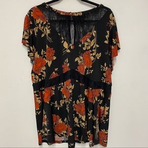 Plus Size Torrid Lace Yoke Neck Floral Peplum Top 4X